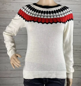 The Limited Fair Isle Sweater XS White Red Black Wool Blend Adorable Unique Knit - Bild 1 von 12