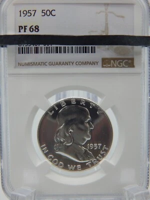 1957 FRANKLIN MEIO DÓLAR NGC CLASSIFICADO PF68 - PROVA (BT197) - Imagem 1 de 4