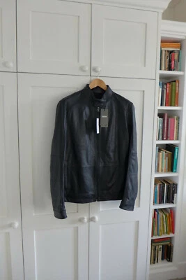 Hugo Boss Café Racer Jacket in Black Leather, size 52 - BNWT, RRP £525 - Image 1 of 4