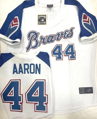 HANK AARON ATLANTA BRAVES THROWBACK COOPERSTOWN BLUE JERSEY NEW  MAJESTIC MENS Cover