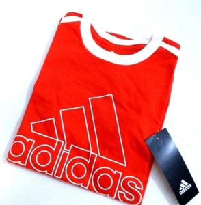 ADIDAS Boys 3 Stripes Graphic Logo Jersey T Shirt Orange/White - AA6713 - M/L/XL - Picture 1 of 5