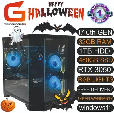 HALLOWEEN DEALS GAMING  PC I7 6th 32GB 1TB+480SSD RTX 6GB 3050 W11 FREE DELIVERY - Image 1 of 4