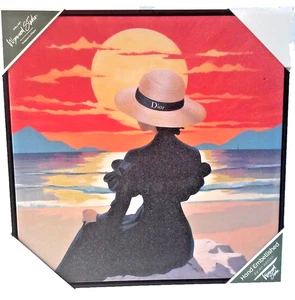Giclée Art Canvas Paint Print Woman in Black On Beach Red Sunset Wynwood Studio - Picture 1 of 7