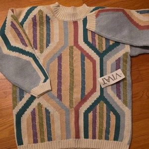 NOS Vintage Colorful  Pastel 80s Women's Chunky Cable Knit Oversize Sweater  L - Picture 1 of 7