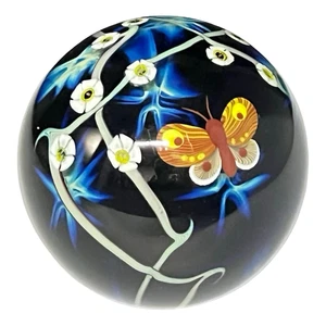 Joseph Morel Zelique Studio 1998 Kunst Glas Briefbeschwerer - Schmetterling & Blüten - Bild 1 von 6