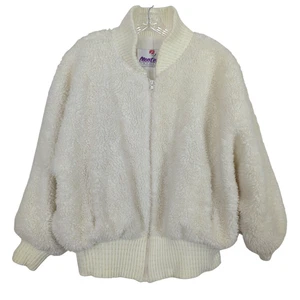 Chaqueta de bombardero Sherpa blanca vintage Monterey Fashions para mujer 16 abrigo de peluche con cremallera - Imagen 1 de 13