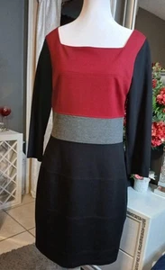 White House Black Market Women’s Sz 10 Gray Black Red Long Sleeve Dress Stretch - Picture 1 of 5