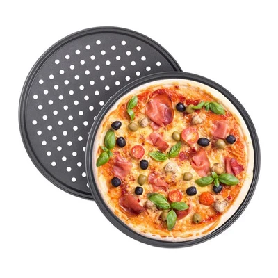 Pizzablech rund Pizza Backform Rundes Knusperblech grau leicht Pizzablech Set - Bild 1 von 4