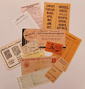 VTG & Antique Retail Papers Lot of 11 Including Receipts, Ads, Etc. P1R - Picture 1 of 11