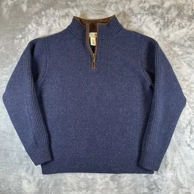 LL Bean Sweater Mens M Blue Waterfowl 100% Merino Lambs Wool 1/4 Zip - Image 1 of 4