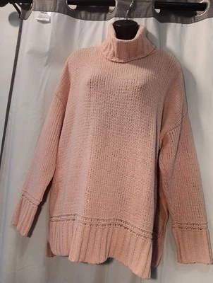 Anthropologie Y2k Aerie Punto Abierto Cuello Tortuga Rosa Suéter Grande Playa M Foto 1 de 4