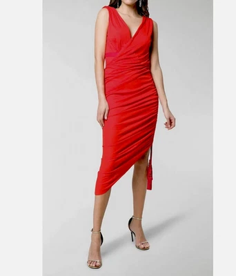 Lanvin Paris Dress Size XS EUR 36 Red Stretch Ruched Asymmetric Bodycon - Image 1 of 4