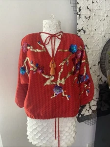 80’s Diane Freis French Vintage Jumper Shoulder Pads Embellished Sequin One Size - Picture 1 of 20