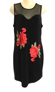 SÜSSES REGEN SCHWARZ POLYESTERMISCHUNG / ROSEN APPLIKATIONEN ÄRMELLOS RESORT KLEID XL - Bild 1 von 10