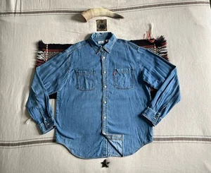 Levis Work Shirt L-XL Chore Utility Oversize Denim Blue Pockets 2000's Y2K Chore - Picture 1 of 18