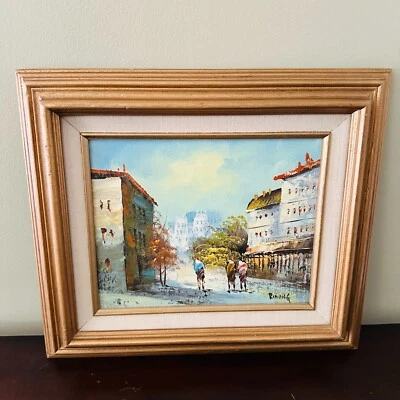 Pintura al óleo sobre lienzo Rinong vintage calles del pueblo enmarcado arquitectura artística Foto 1 de 4
