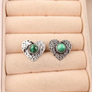 Natural Malachite Drop Dangle Bezel Mothers day Earrings Jewelry Sterling Silver - Picture 1 of 6