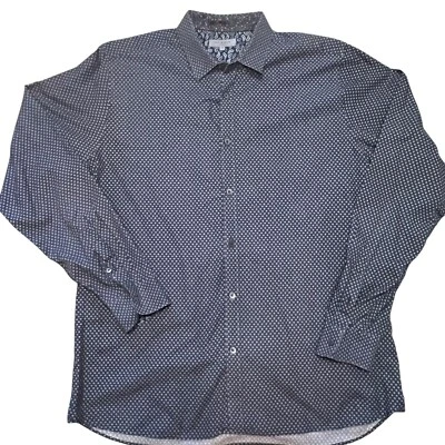 Ted Baker London Button Down Shirt Mens Size Small Navy Geometric Long Sleeve - Image 1 of 4