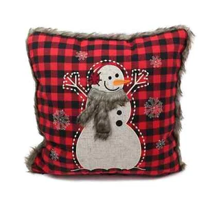 Pillow Perfect Fur Snowman Square Red/Black 18-inch Throw Red 18 x 18 - Picture 1 of 3