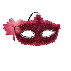Sparkly Pink Masquerade Mask With Flower & Rhinestones - Picture 1 of 3