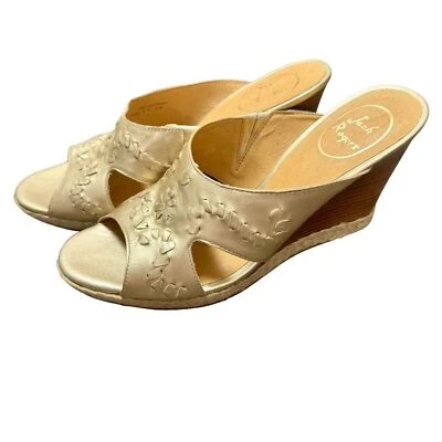 Sandalias de cuña Jack Rogers Sophia deslizables tacón de cuero platino dorado 8,5 Foto 1 de 4