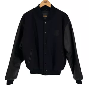 Golden Bear Leather Sleeve Varsity Jacket Sz M Black Made in USA Bomber Heritage - Picture 1 of 10