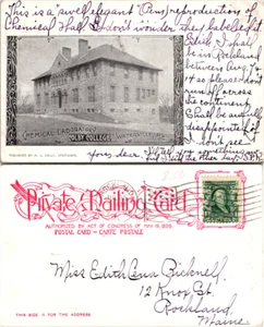 Tarjeta de correo privada 1905 de laboratorio químico Colby College Waterville Maine - Imagen 1 de 3