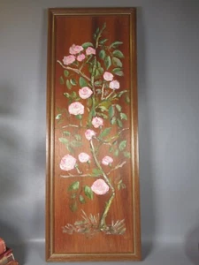 vintage painting oil on board framed pretty pink roses vtg home art - Picture 1 of 5