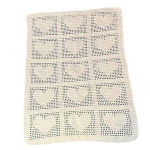 Coprisedia Lap Lancio Maglia Beige Crema Cuore Fatto a Mano 40”x 32” Country Cottage - Foto 1 di 3