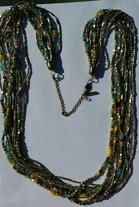   Kenneth Cole NY long SEED BEAD Multi Color Blue Yellow Strand Beaded Necklace  - Picture 1 of 3