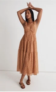Vestido midi Madewell Georgette manga con volantes en capas en prado margarita talla 6 ¡NUEVO! - Imagen 1 de 7