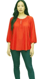 Cable & Gauge NEW Womens L top Slinky Stretchy tunic blouse Keyhole Neck - Picture 1 of 7