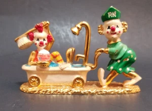 Spoontiques Pewter figurine RN nurse pushing bathtub clowns 3" W. w crystal - Picture 1 of 4