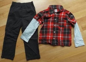 New No Tags CARTER'S Size 4T Brown Red Plaid Flannel Shirt w Brown Pants Outfit - Picture 1 of 6