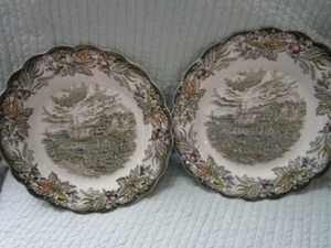 2 platos de cena vintage coleccionables de Ridgway Heritage verde china 9 7/8" excelente en excelente estado - Imagen 1 de 3