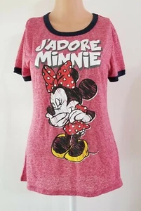 Disney Minnie Mouse J'adore Short Sleeve T Shirt Size Large 11/13 Distressed - Picture 1 of 9