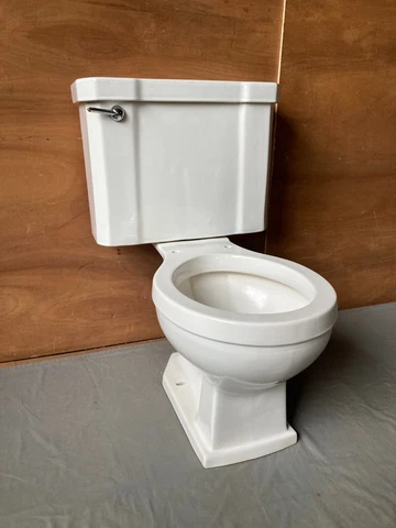 Vtg Mid Century Ceramic White Art Deco Porcelain Toilet Old Case Bath 455-23E Cover