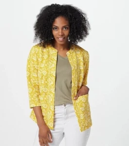 Isaac Mizrahi Live! Printed Open-Front Knit Jacquard Jacket Mustard X-Large - Picture 1 of 2