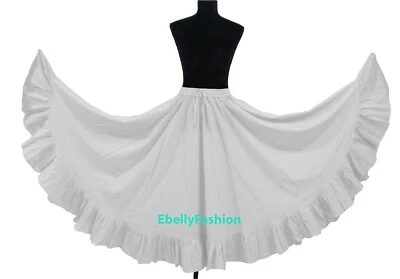 HANDMADE (CUSTOM MADE BY US) White Cotton Gypsy Flamenco Skirt 12 Yard Belly Dance Tribal Costume Ethenic