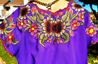 Vintage Purple Blouse Tunic with Burgundy Floral Embroidery - Timeless Elegance!