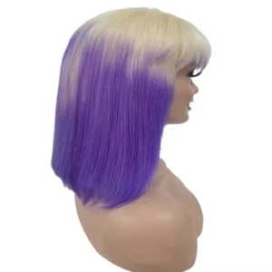 purple ombre 613 blonde fringe bangs 100% European human hair machine made wig - Picture 1 of 3