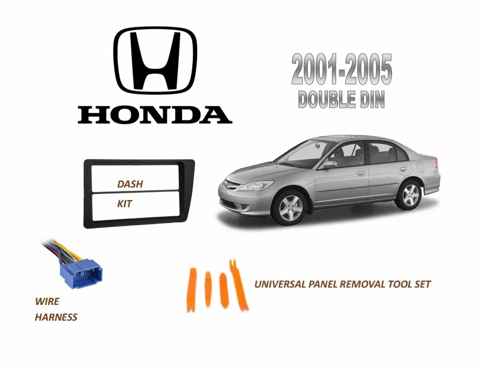 Новый подходит для HONDA CIVIC 2001-2005 автомобиля стерео двойной DIN приборной панели набор, жгут проводов - Изображение 1 из 1