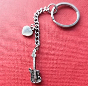 Guitar Keyring keychain Pewter Miniature Guitarist gift music teacher Electric - Picture 1 of 2