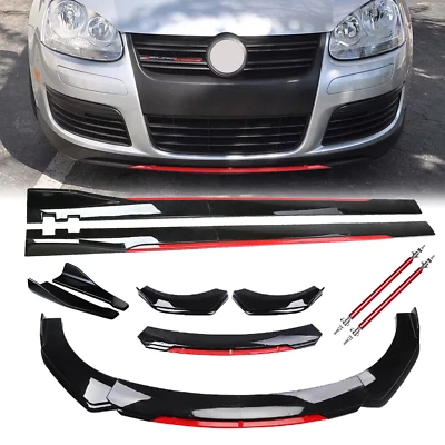 Front Bumper Lip Spoiler Splitter Glossy Black Red For Volkswagen Jetta Body Kit Foto 1 de 4