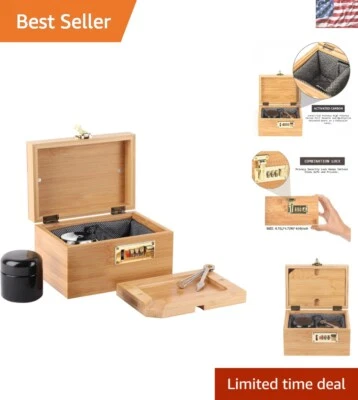 Versatile 6.7L Bamboo Combination Lock Box with Glass Jar & Tray - Great Gift - Image 1 of 4