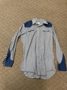 Chemise western homme vintage taille 15-33 occasion bleu à carreaux H bar C made in USA - Photo 1/3