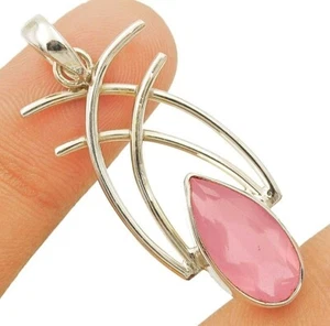Natural Rose Quartz 925 Solid Sterling Silver Pendant 1 2/3'' Long @6-2 - Picture 1 of 1