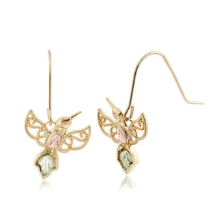 Mt. Rushmore Black Hills Gold Milgrain Hummingbird Earrings 10K Yellow Gold - Picture 1 of 3