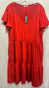 Stufen Minikleid Gr. XXL rot Boho Babydoll Prärie Bauern Strick Stretch V-Ausschnitt - Bild 1 von 8