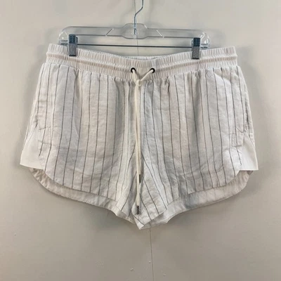 Pantalones Cortos Athleta Mujer 16 Blanco Gris Tejido Rayas Lino Bolsillos 4" Entrepierna Cordón Foto 1 de 4